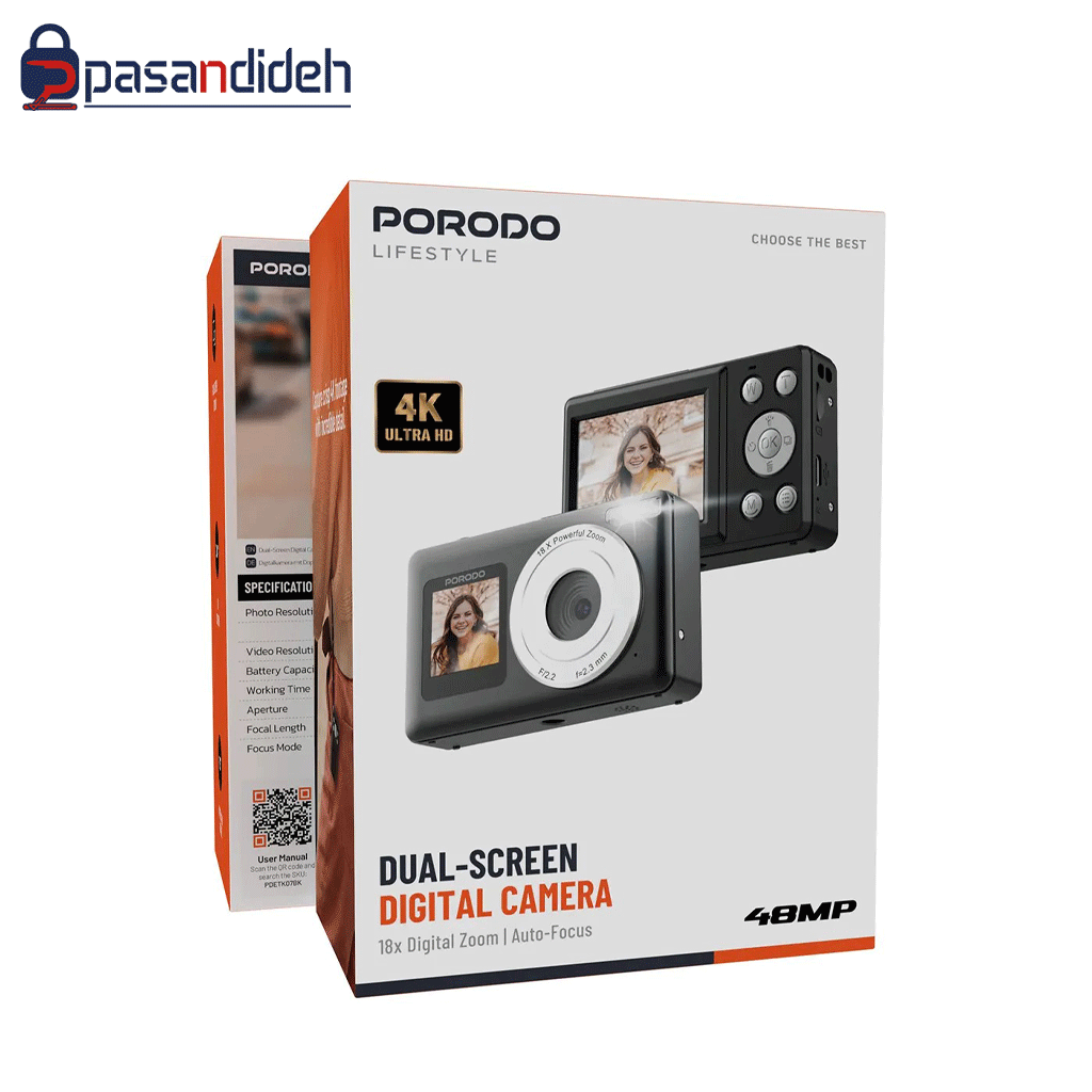 دوربین دیجیتال پرودو Porodo Dual-Screen Digital Camera PDETK07BK - تصویر 2
