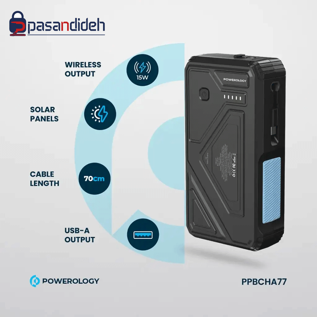 پاوربانک خورشیدی پاورولوژی 27000mah مدل Powerology PP077 - تصویر 2