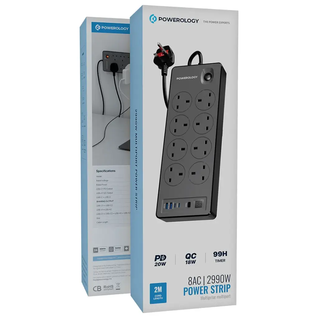 هاب برق 8پورت پاورلوژی Powerology 8AC 2990W Power Strip PD 20W - تصویر 2