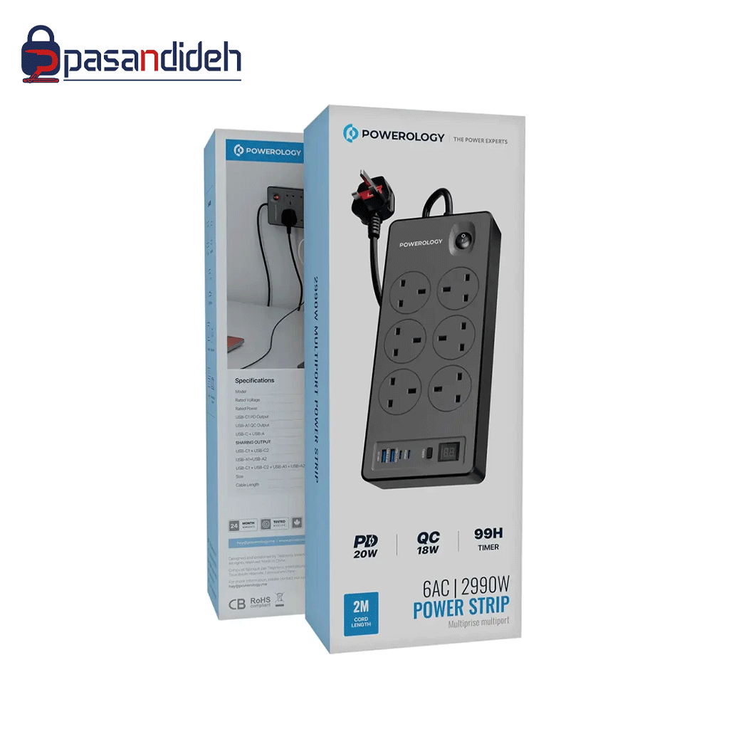 هاب برق 6 پورت U S B -PD پاورولوژی Powerology 6AC/2990w PWCUQC046BK - تصویر 3
