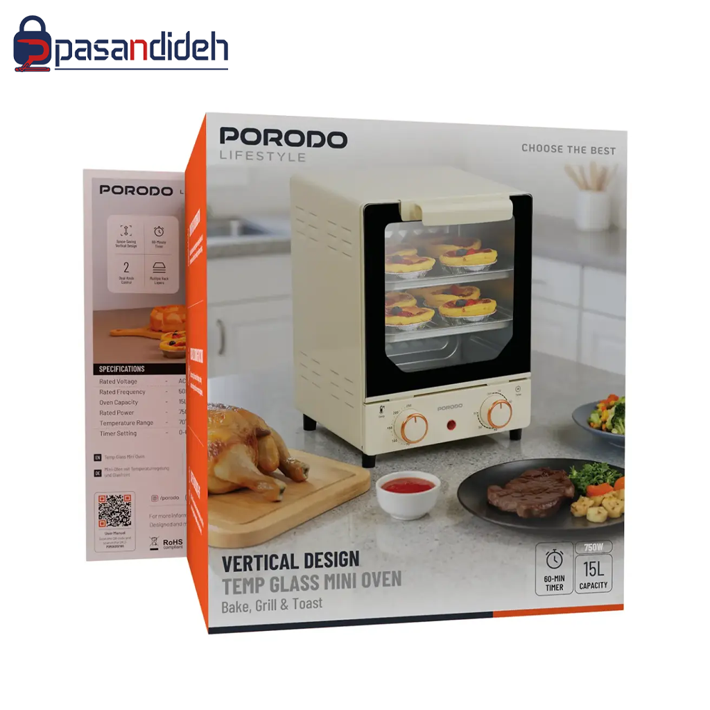 مینی فر برقی پرودو مدل Porodo VERTICAL DESIGN PDMOKB15FWH