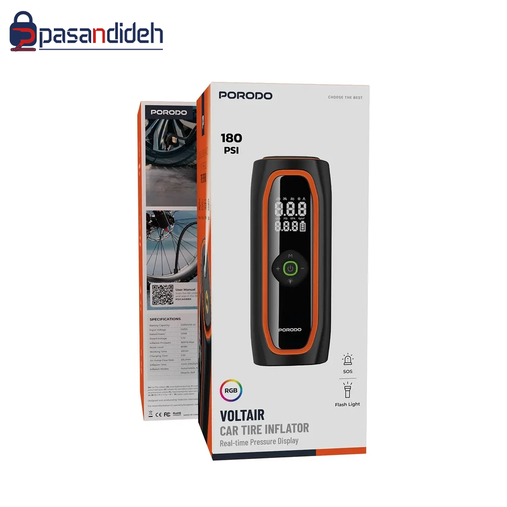 پمپ باد پرودو مدل Porodo Voltair PDGA08BK - تصویر 2