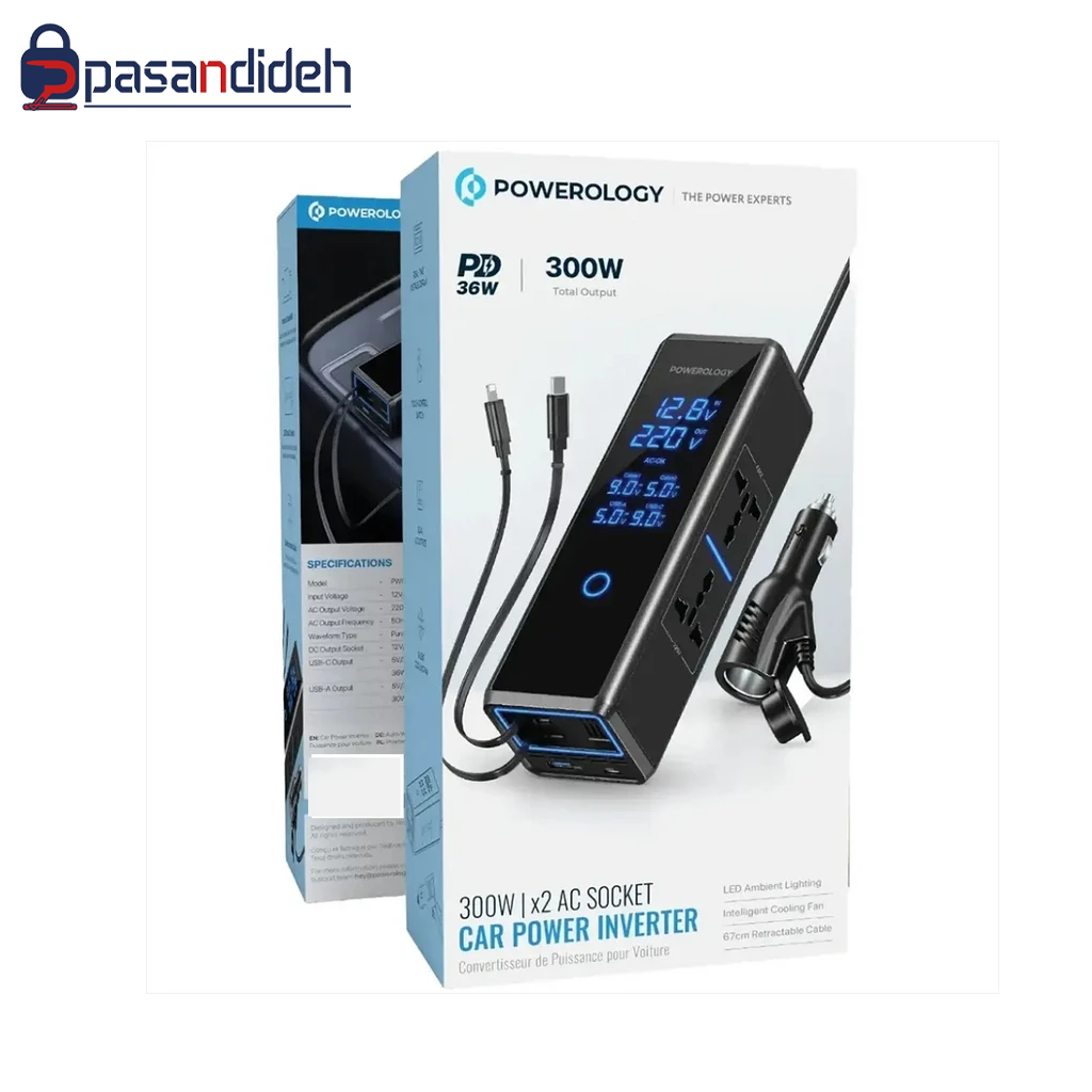 اینورتر خودرو پاورولوژی Powerology 300W Car Power Inverter PWCPI300WBK